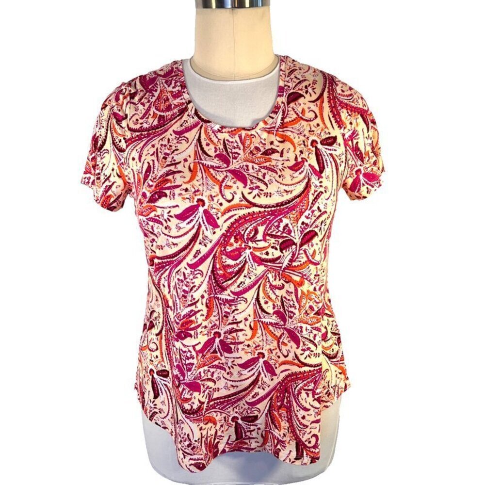 JM Collection Tee Shirt Women's XL Pink Peach Paisley Floral Short Sleeve NWT